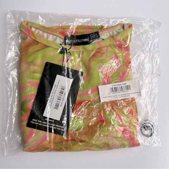 PrettyLittleThing, Green Swirl Jersey Tie Ruched Side Crop Top. Size: 2 (US) NWT - Picture 2 of 8